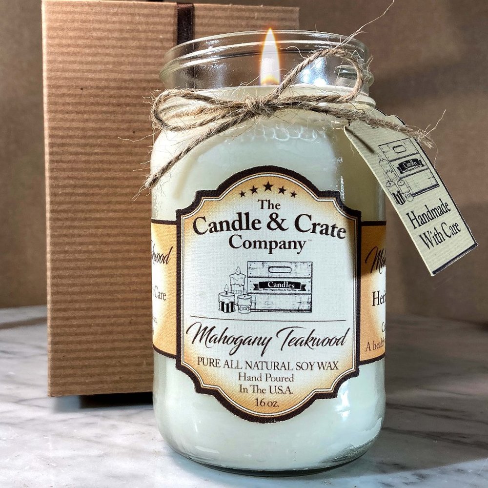 Mahogany Teakwood, 16oz. Mason Jar, Soy Wax Candle, Highly Scented Candl…